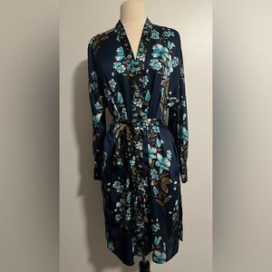 Ann Taylor Sleep Women's Blue Floral Satin Floral Kimono Robe Small S